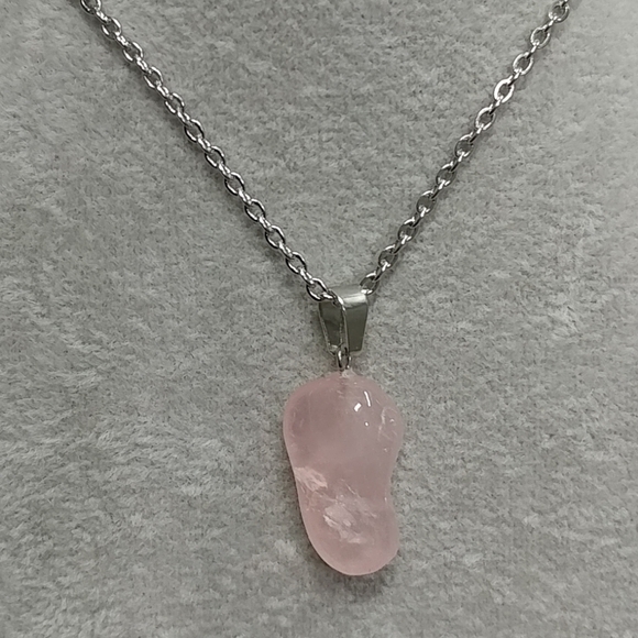 Rose Quartz Necklace Natural Gemstone Crystal Pendant Stainless-Steel Chain 20" - Picture 15 of 17